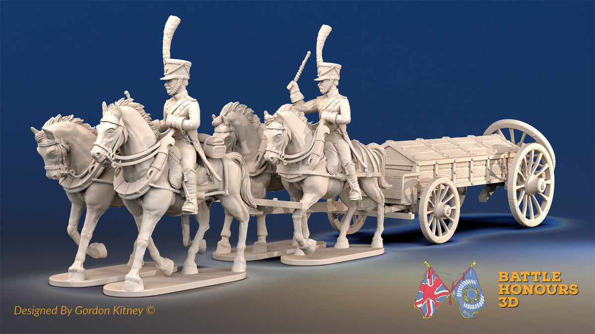 French 4 horse caisson with riders shako trotting alternate view