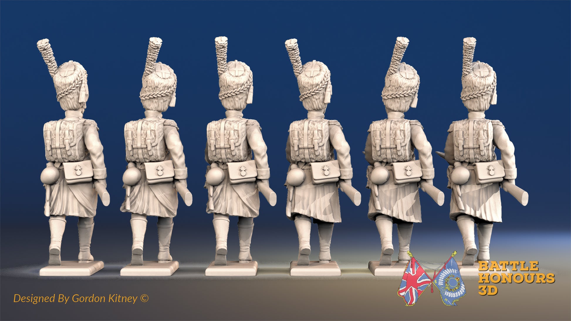 French Carabiniers advancing bearskin greatcoat boots rear view