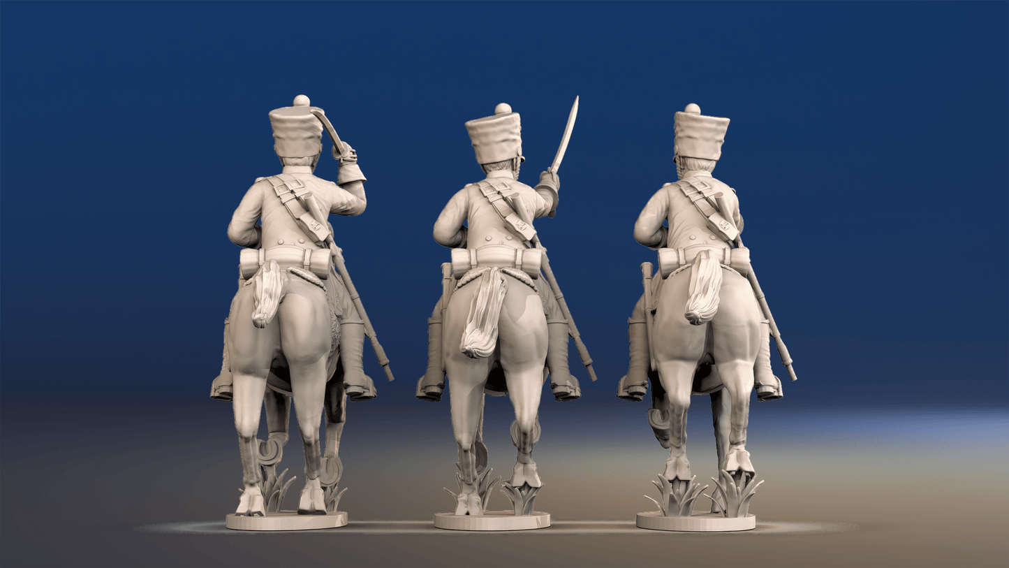 Napoleonic French Chasseurs à Cheval campaign dress galloping rear view