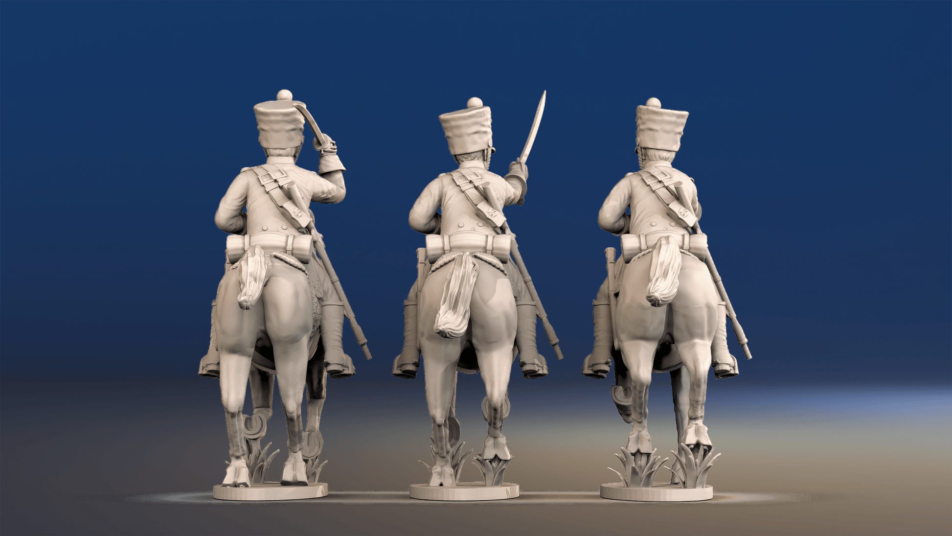 Napoleonic French Chasseurs à Cheval campaign dress galloping rear view