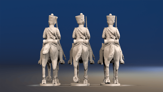 Napoleonic French Chasseurs à Cheval campaign dress trotting rear view