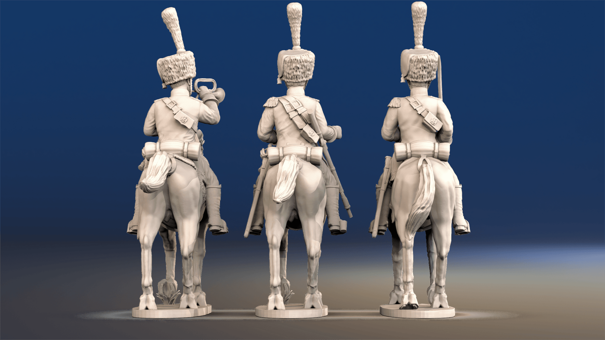 Napoleonic French Chasseurs à Cheval command full dress trotting set 1 rear view