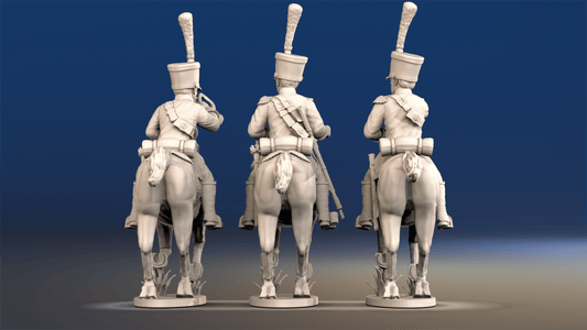 Napoleonic French Chasseurs à Cheval command galloping set 2 rear view