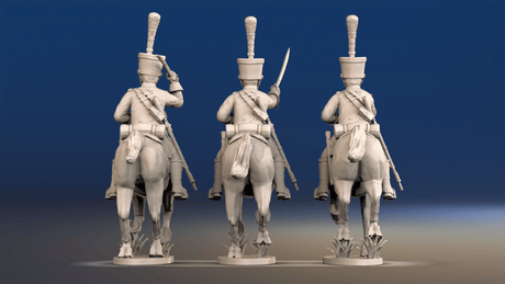 Napoleonic French Chasseurs à Cheval full dress galloping rear view