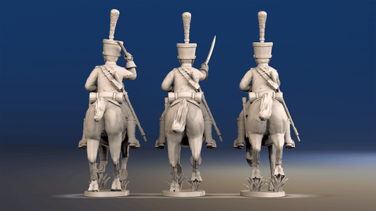 Napoleonic French Chasseurs à Cheval full dress galloping rear view
