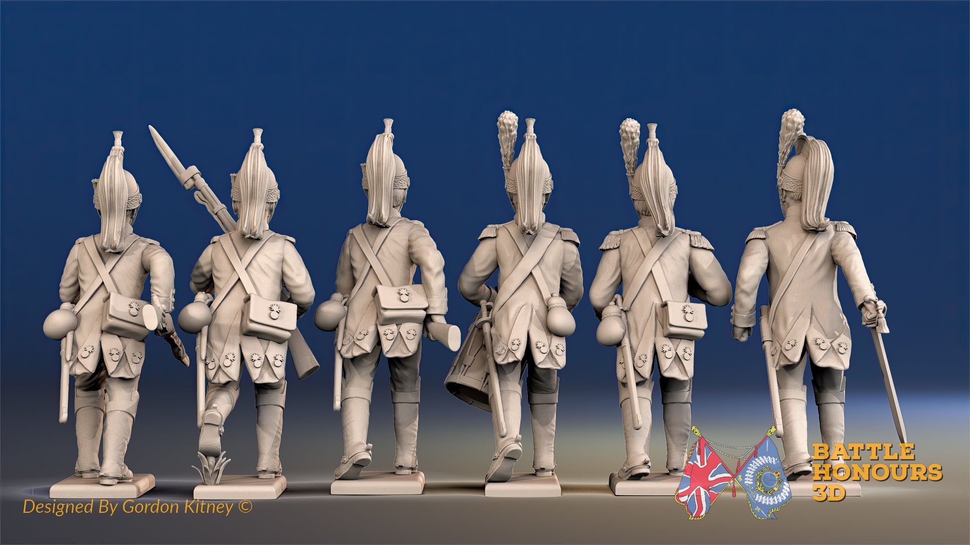 French dismounted Dragoon advancing command rear view
