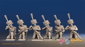 French elite voltigeurs loading and firing kneeling in colpacks and greatcoats