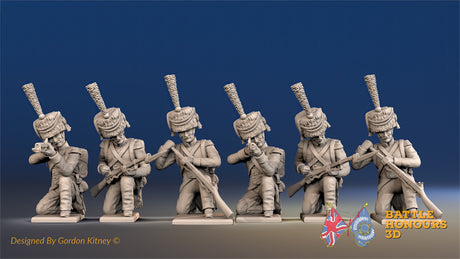 French elite voltigeurs loading and firing kneeling in colpacks and greatcoats