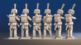 Napoleonic French elite Voltigeurs loading and firing in colpack rear view