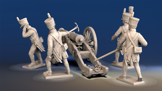 Napoleonic French Foot Artillery shako and gaiters firing crew rear view