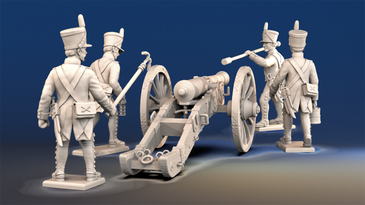 Napoleonic French Foot Artillery shako and gaiters loading crew rear view