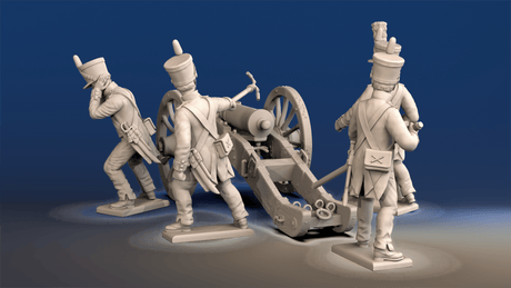 Napoleonic French Foot Artillery shako and trousers firing crew rear view