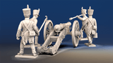 Napoleonic French Foot Artillery covered shako and trousers loading crew rear view