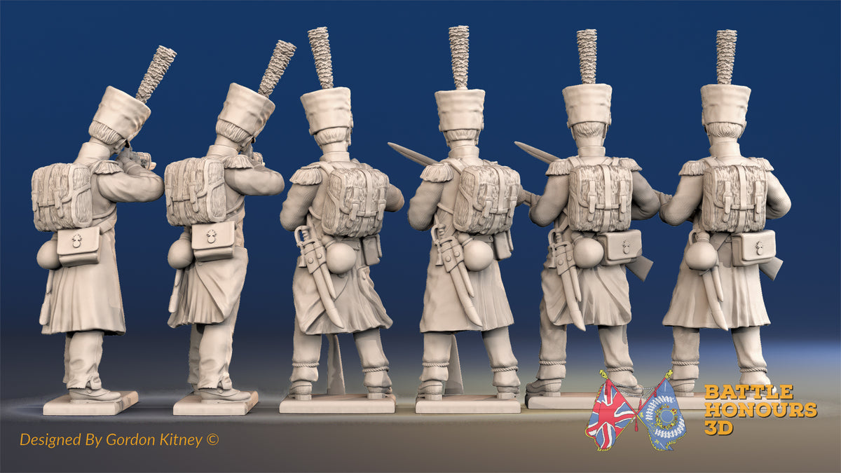 French Grenadier firing and loading shako greatcoat rear view