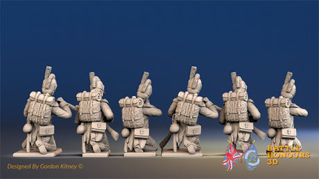 French Grenadiers Tarleton gaiters loading and firing kneeling rear view