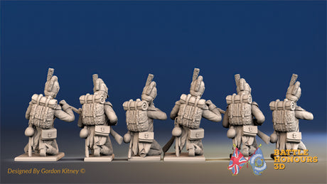 French Grenadiers Tarleton loading and firing kneeling rear view