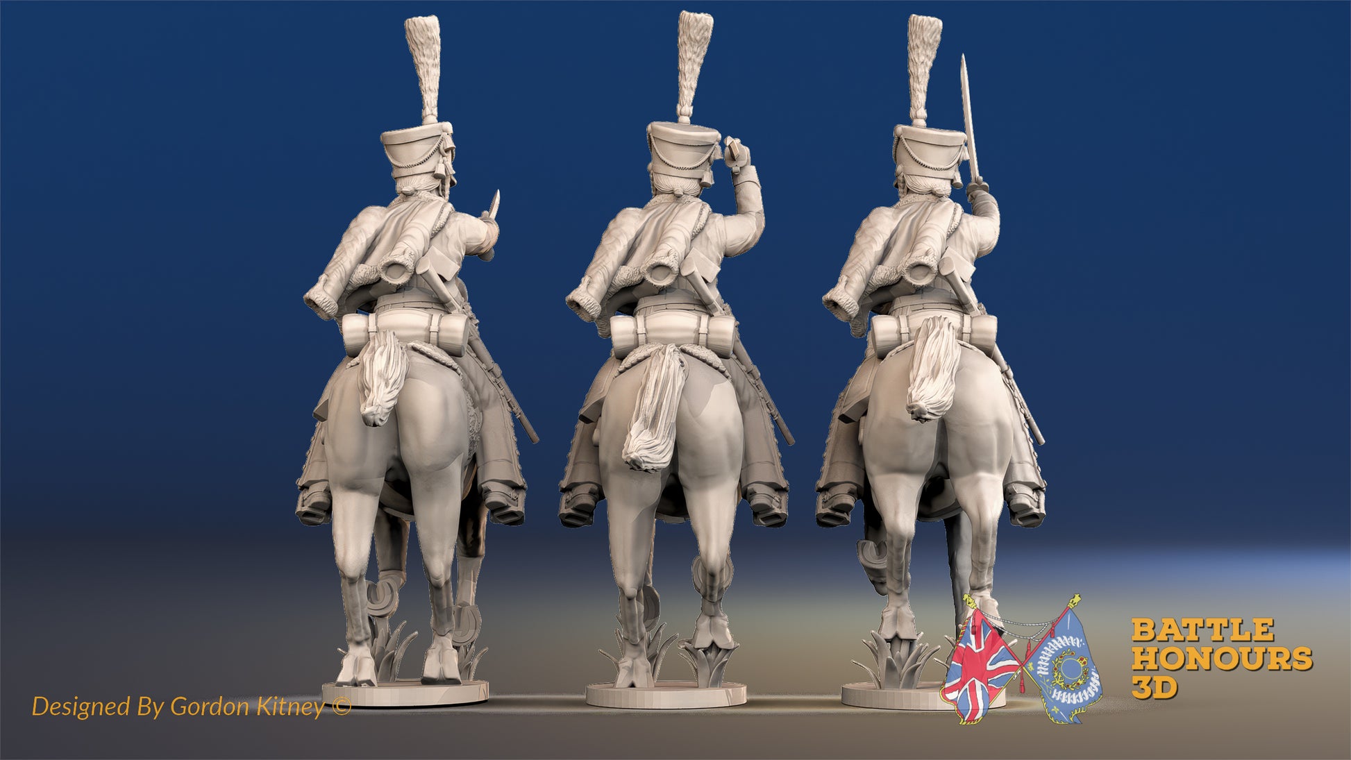 French Hussar full dress shako galloping rear view