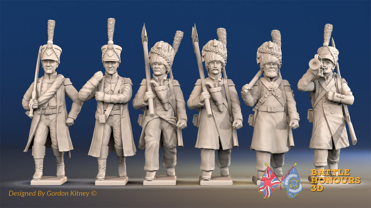 French light infantry command marching attack in shako and greatcoat