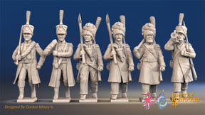 French light infantry command marching attack in shako and greatcoat