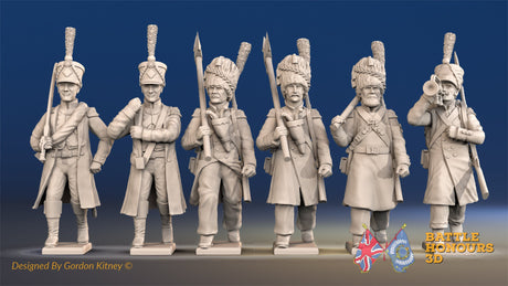 French light infantry command marching attack in shako and greatcoat