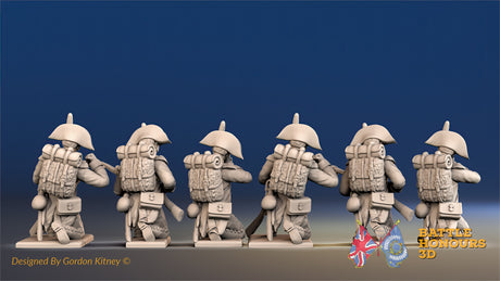 French line Grenadier bicorn gaiter loading and firing kneeling rear view