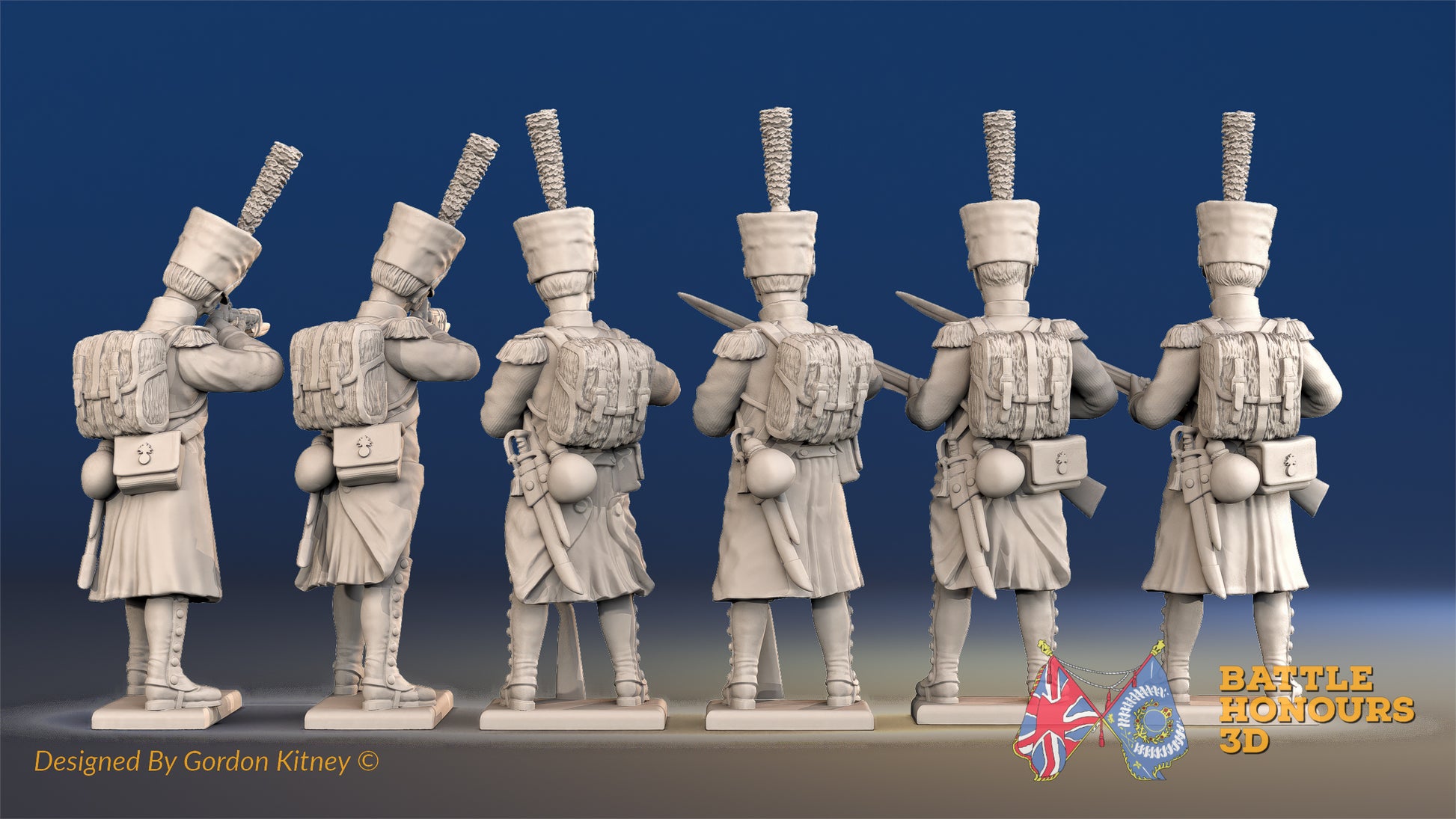 French line Grenadier loading and firing shako greatcoat gaiter rear view