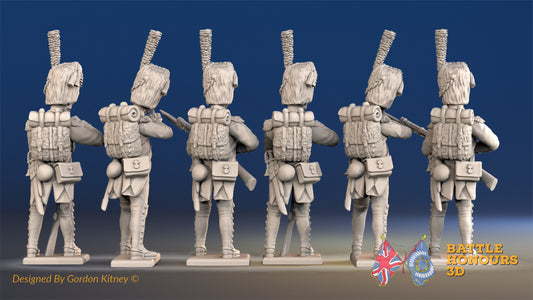 French line Grenadiers firing and loading bearskin gaiter rear view