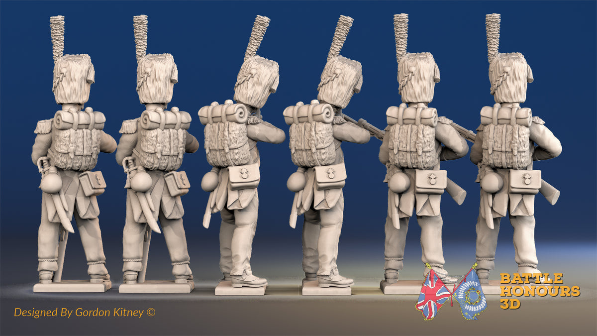 French line Grenadiers loading and firing bearskins rear view
