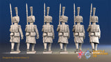 French march attack elite Voltigeurs colpack greatcoat boots rear view alternate