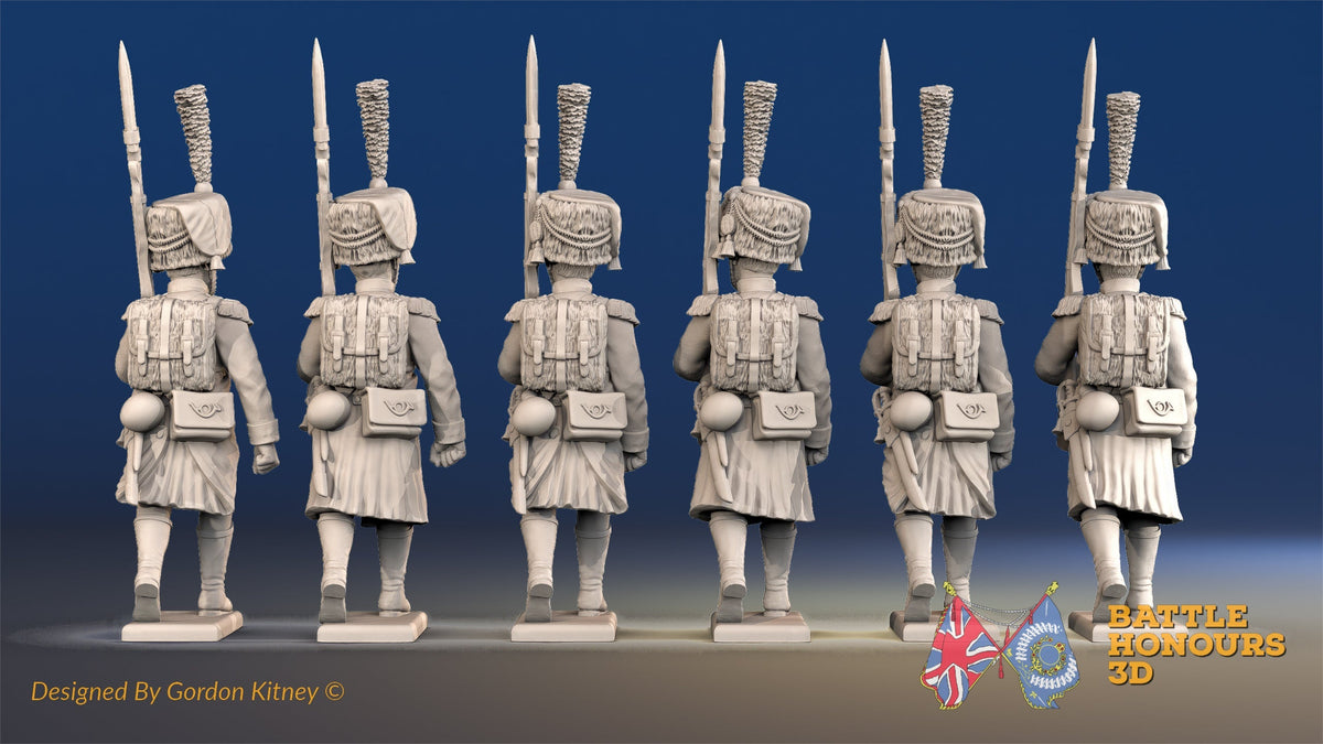 French march attack elite Voltigeurs colpack greatcoat boots rear view alternate
