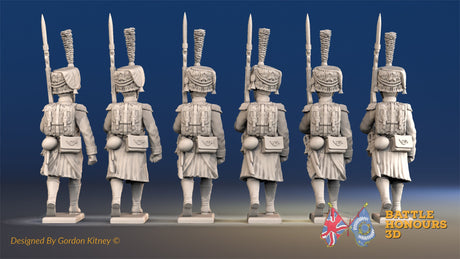 French march attack elite Voltigeurs colpack greatcoat boots rear view alternate