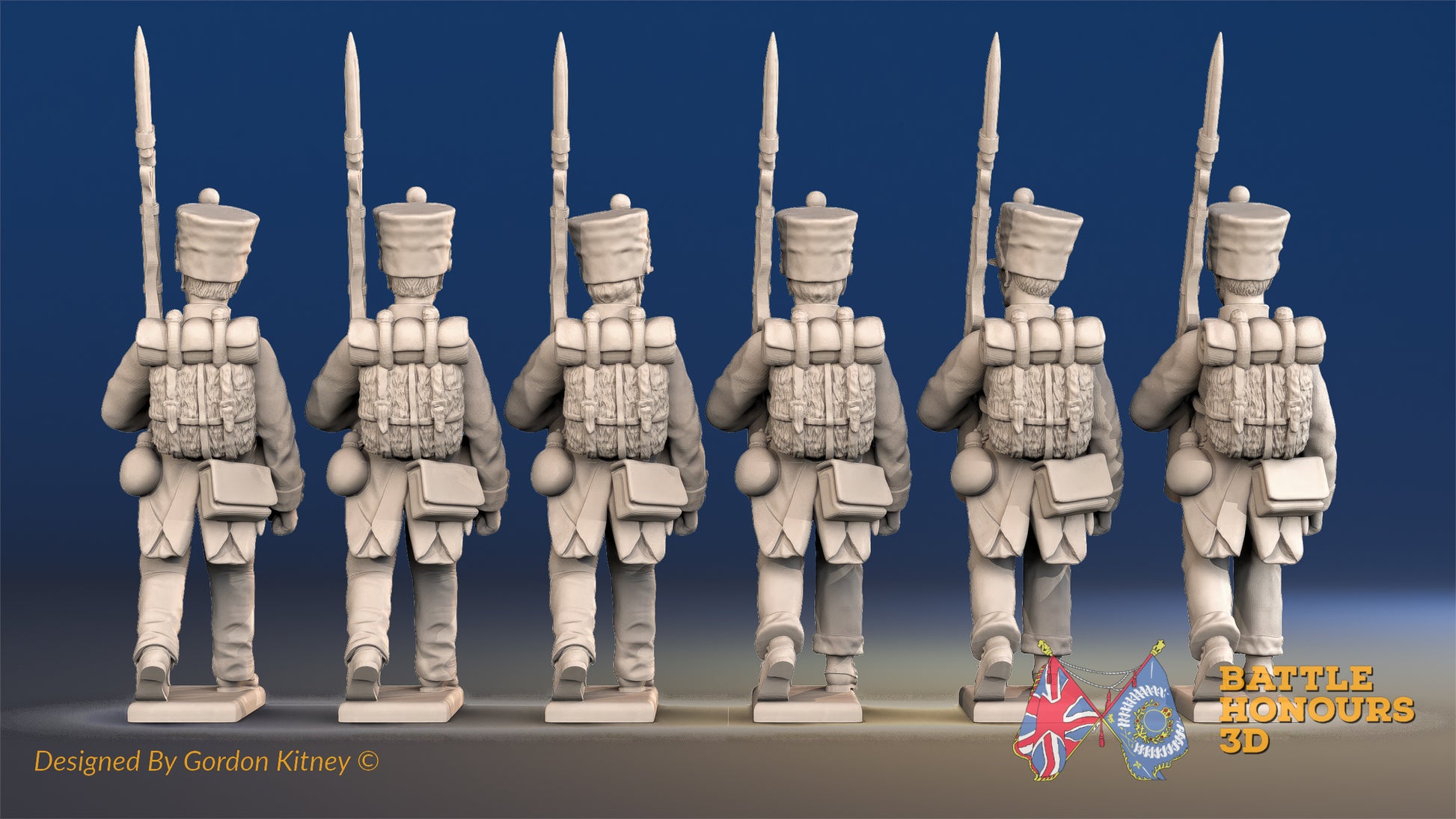 French march attack Fusiliers shako rear view