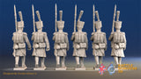 French march attack light Voltigeurs greatcoat shako gaiter rear view