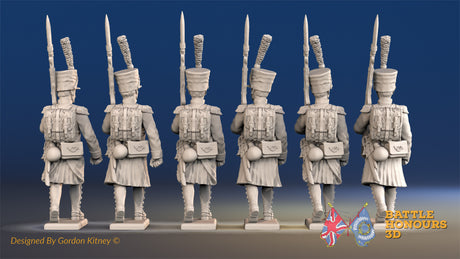 French march attack light Voltigeurs greatcoat shako gaiter rear view