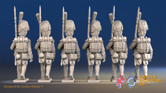 French march attack line Grenadier bearskin gaiter rear view