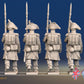 French march attack line Grenadier bicorn greatcoat rear view