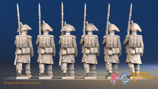 French march attack line Grenadier bicorn greatcoat rear view