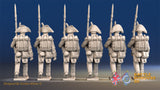 French march attack line Grenadier bicorn rear view