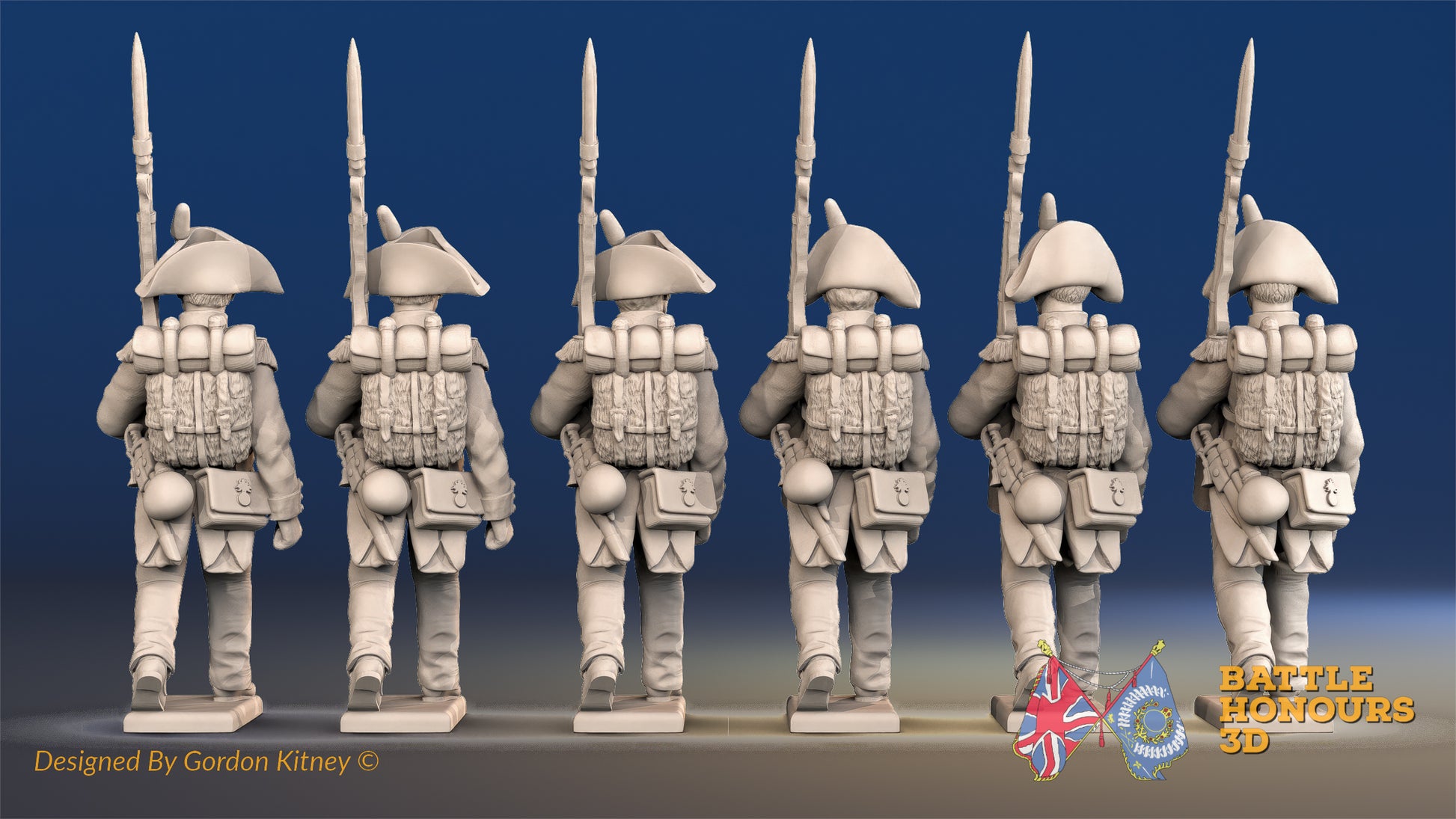 French march attack line Grenadier bicorn rear view