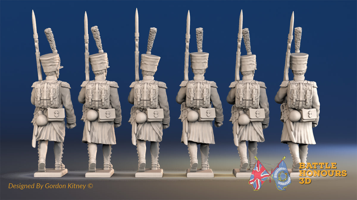 French march attack line Grenadier greatcoat shako gaiter rear view