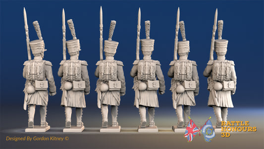 French march attack line Grenadier greatcoat shako gaiter rear view