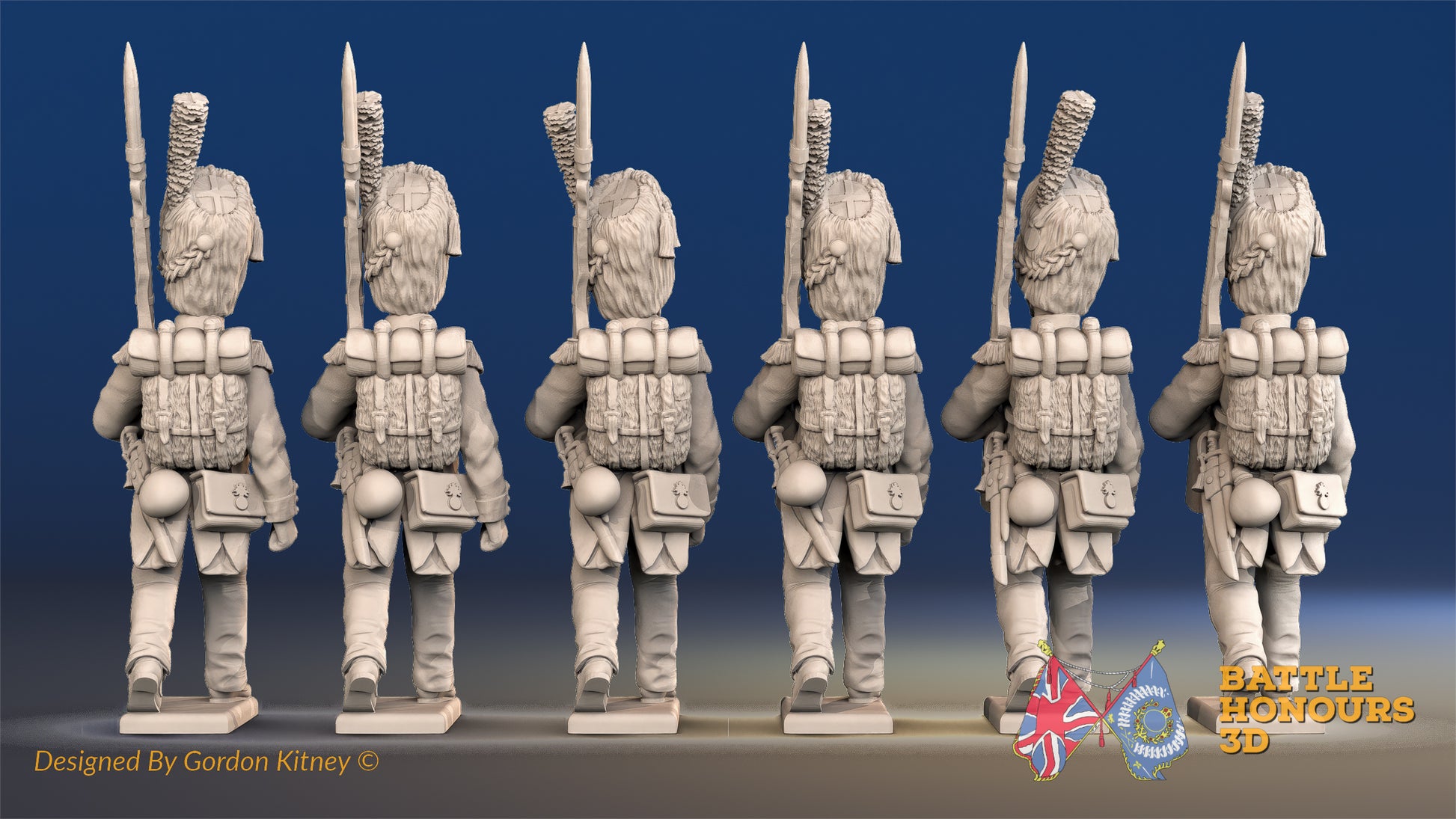 French march attack line Grenadiers rear view