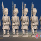 French march attack line Grenadiers bearskin greatcoat rear view