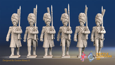 French march attack line Grenadiers bearskins greatcoat gaiter alternate view