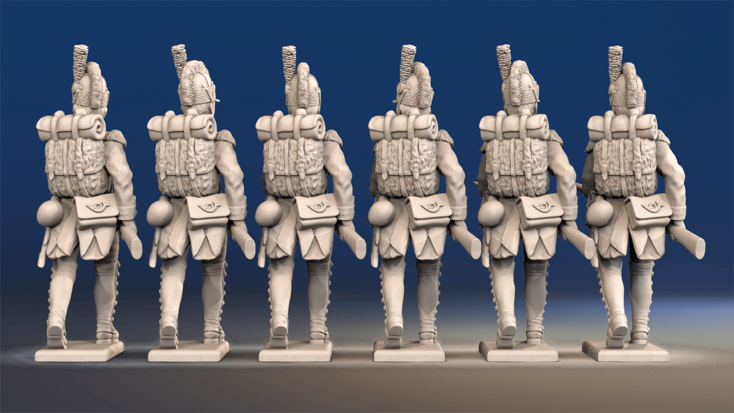 Napoleonic French Voltigeurs advancing in Tarleton and gaiters rear view