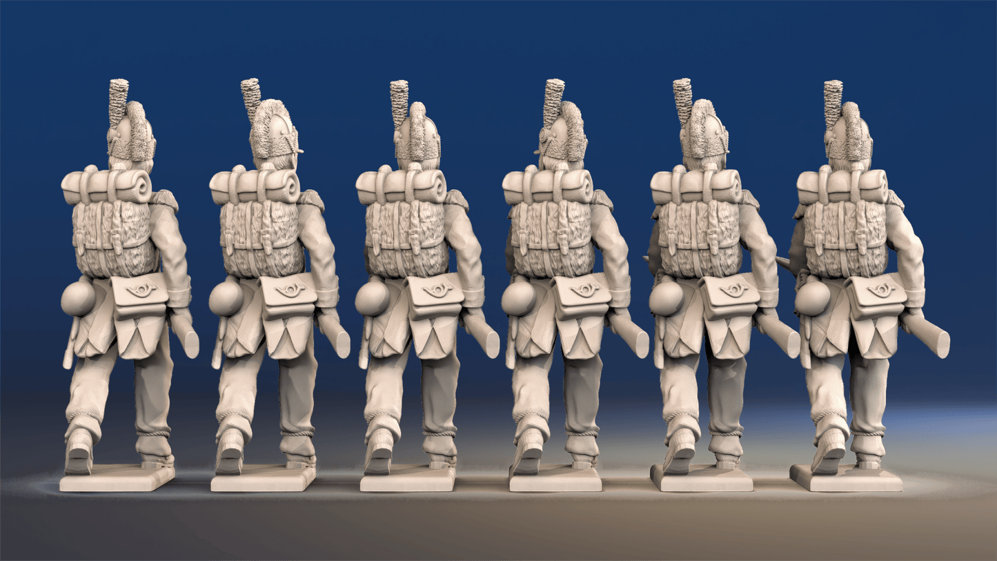 Napoleonic French Voltigeurs advancing in Tarleton and trousers rear view