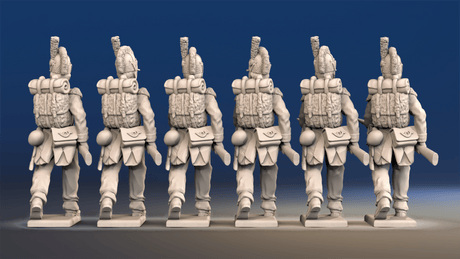 Napoleonic French Voltigeurs advancing in Tarleton and trousers rear view
