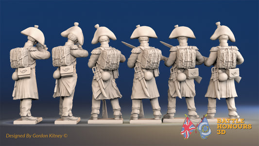 French Voltigeurs firing and loading bicorn greatcoat rear view