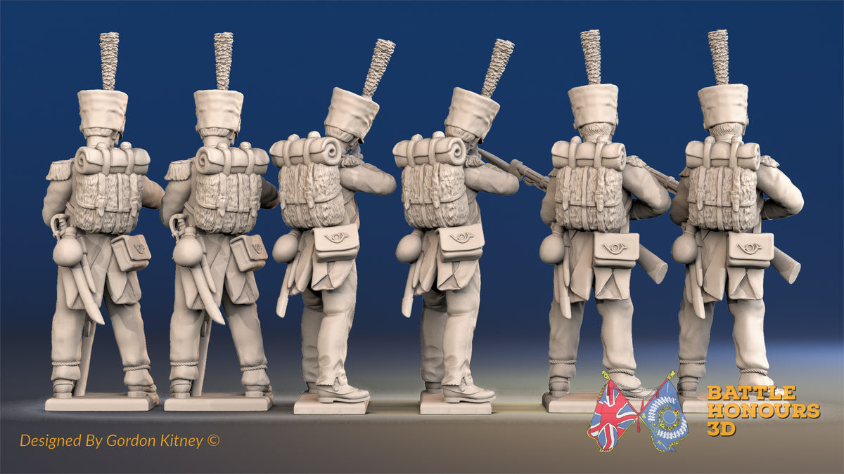 French Voltigeurs firing and loading shako rear view