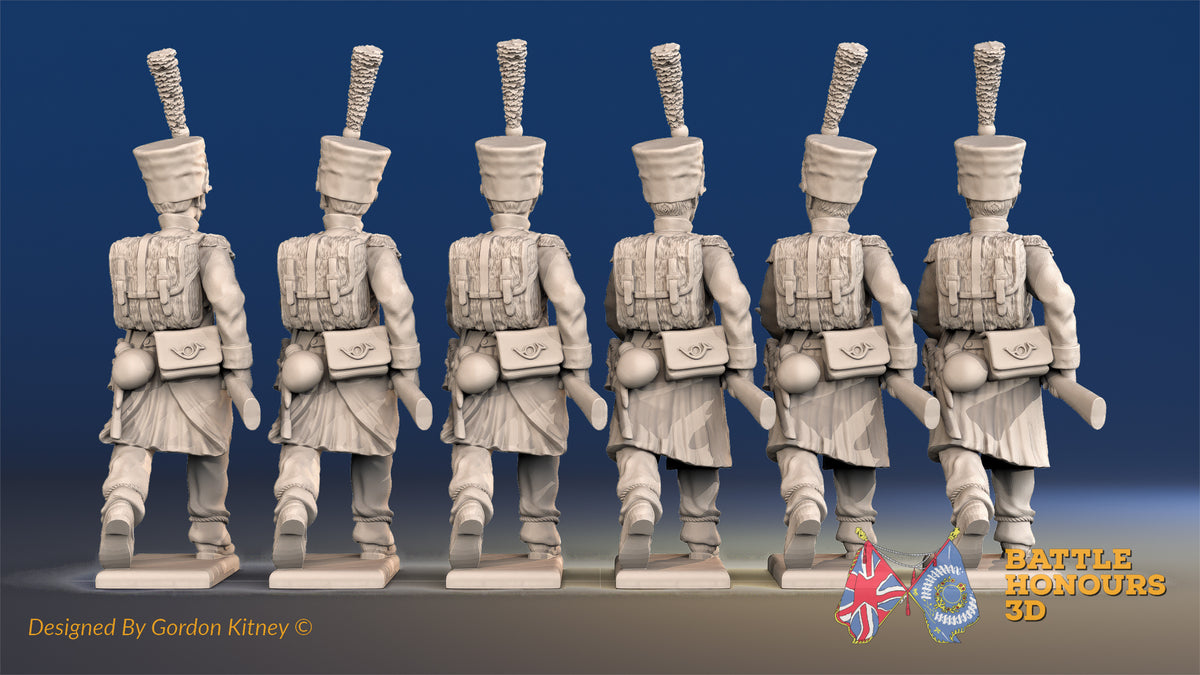 French Voltigeurs shako greatcoat advancing rear view